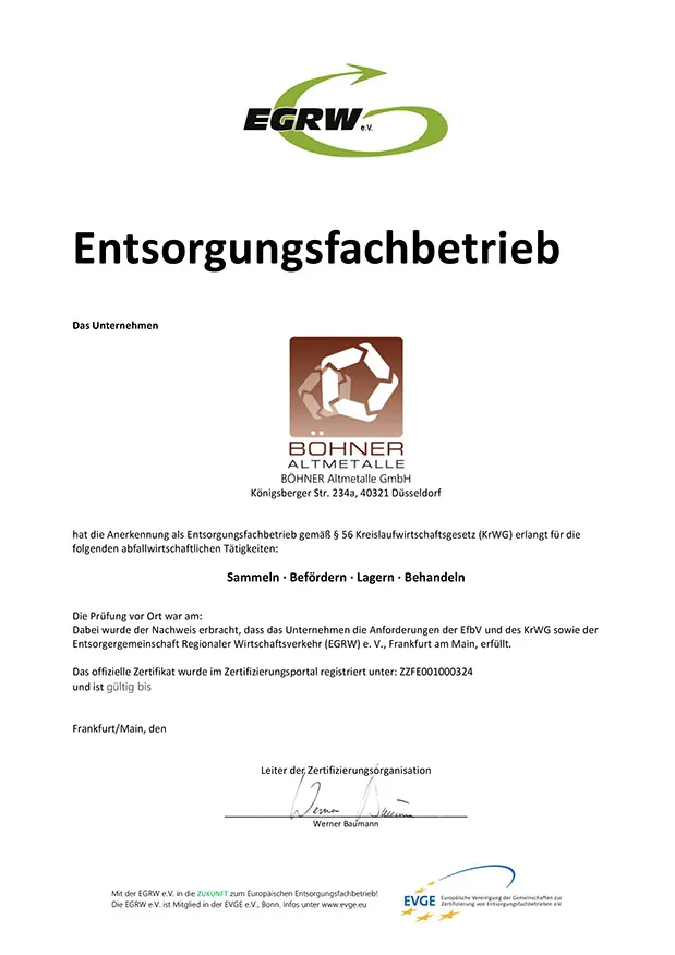 Schmuckblatt Zertifikat